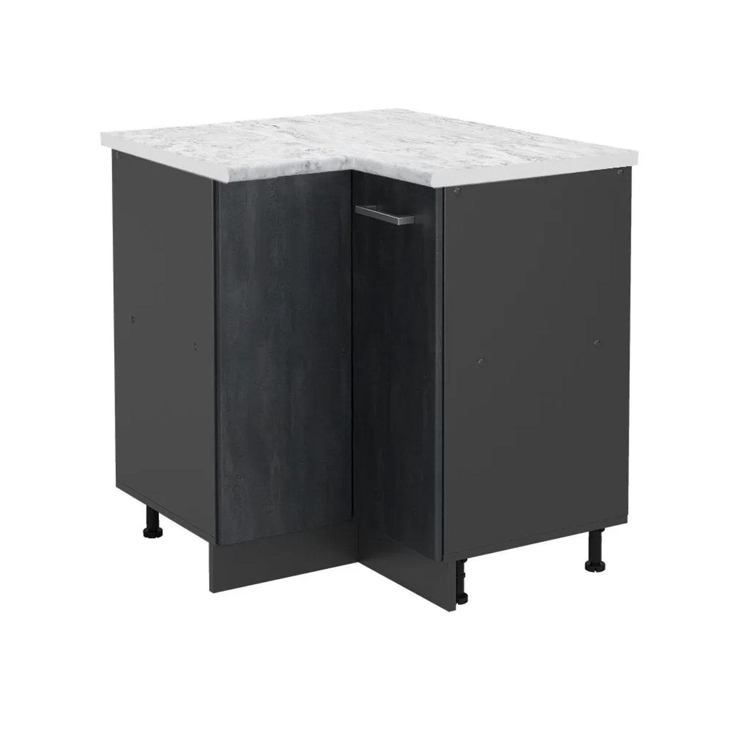 Vicco Eckunterschrank R-Line Schwarz Beton Anthrazit 76 cm AP Marmor