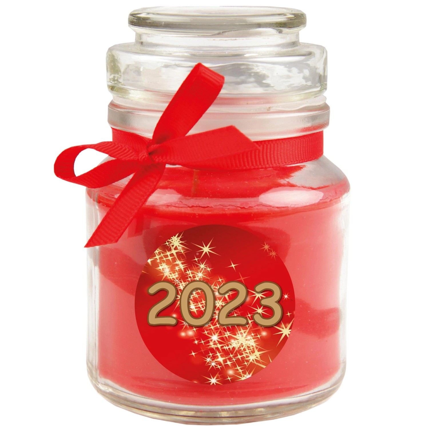 HS Candle Duftkerze & Glas Neujahr Rot Bonbon 30h günstig online kaufen