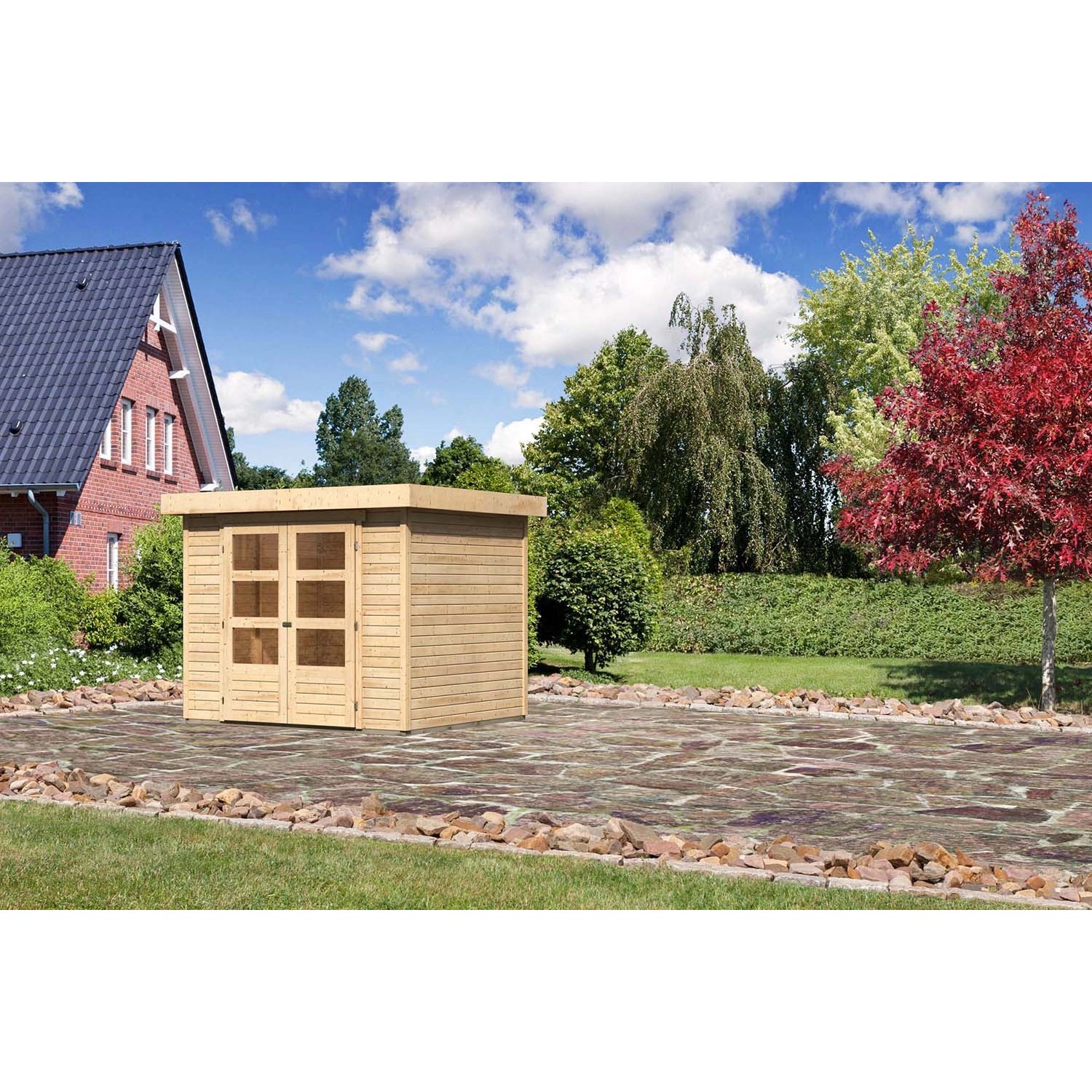 Karibu Holz-Gartenhaus Boras Natur Flachdach Unbehandelt 238 cm x 213 cm günstig online kaufen