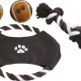 Heim Hunde-Outdoor-Spielzeug-Set, 4-teilig: Wurfring, Tennisbälle und Baumwolltau.