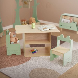 Joyz Kindersitzgruppe mit Tisch und 2 Stühlen aus Holz, beige und grün.