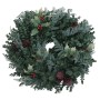 Künstlicher Weihnachtskranz Ø 45cm mit grünen Blättern, roten Beeren und Tannenzapfen. Festliche Deko.