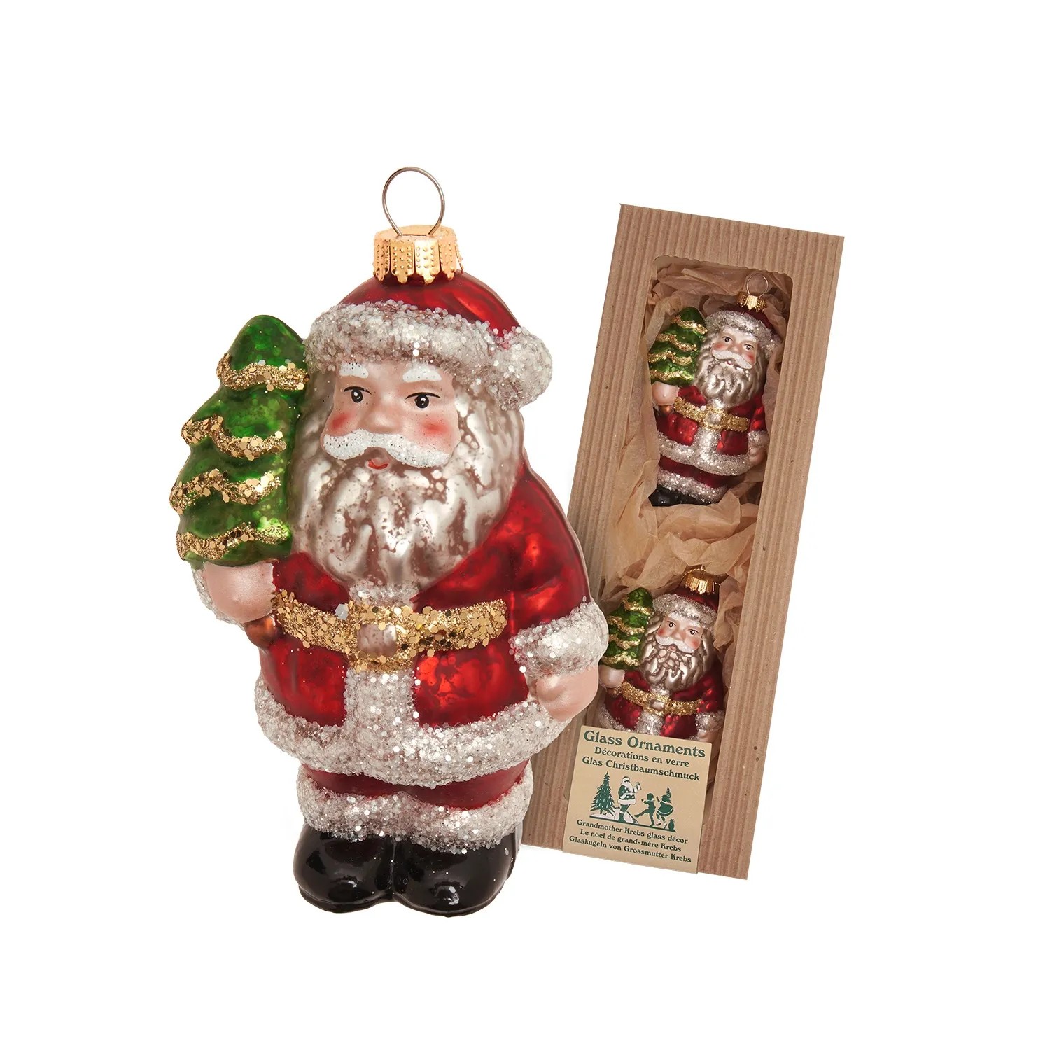 Krebs Glas Lauscha Baumschmuck Santa Nostalgie mit Baum Rot 11cm