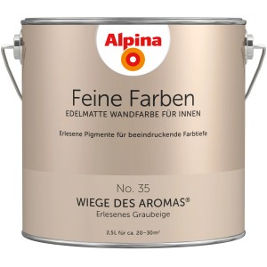 Alpina Feine Farben No. 35, Wiege des Aromas®, edelmatt, grau-beige, 2,5 l Dose.