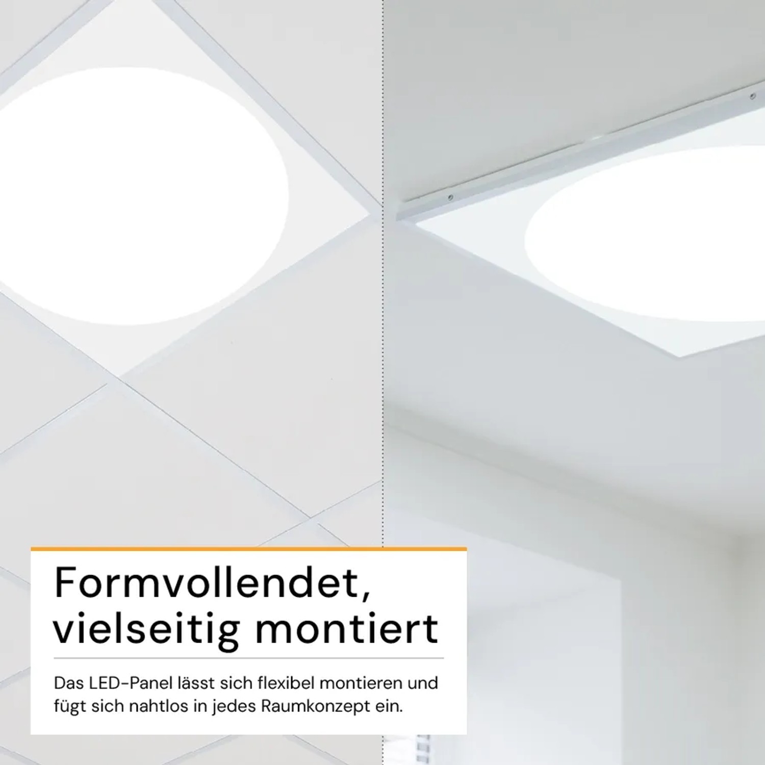 ENOVALITE LED Panel 62x62 für Rasterdecke, 5er Pack. Runde Lichtfläche, neutralweißes Licht.