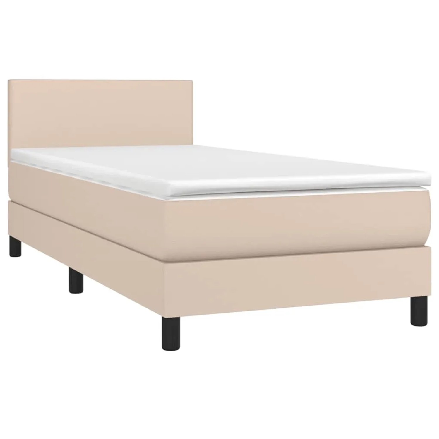 Boxspringbett in Cappuccino-Braun (100x200cm) mit Matratze und Kunstlederbezug.