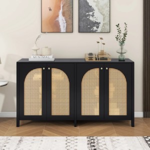 PXloue Sideboard mit 4 Rattantüren und Metallgriffen Weiß