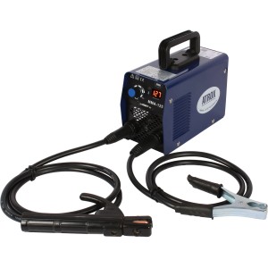 Atrox IGBT Inverter-Schweißgerät 4,5 kVA, blau, mit Kabeln und Elektrodenhalter.