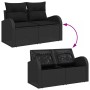 Schwarzes vidaXL Garten-Sofa-Set aus Poly Rattan mit Kissen, modulare Bauweise.