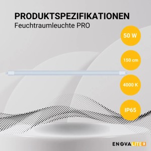 ENOVALITE LED Feuchtraumleuchte PRO, 150cm, 50W, neutralweiß, IP65, für Keller, Garage & Werkstatt.