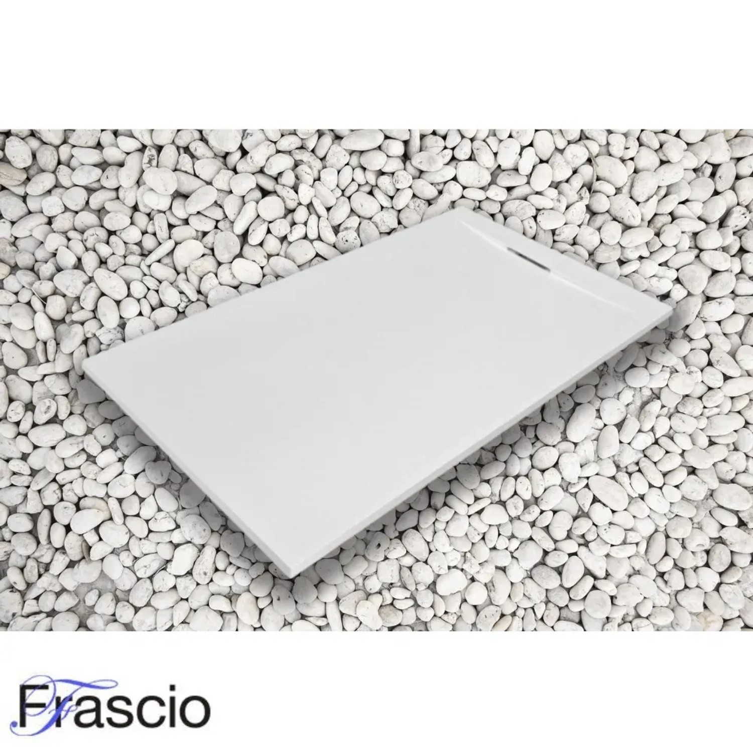 Rechteckige, weiße Frascio Duschwanne 180x95 cm aus Kunstmarmor mit Steinoptik.
