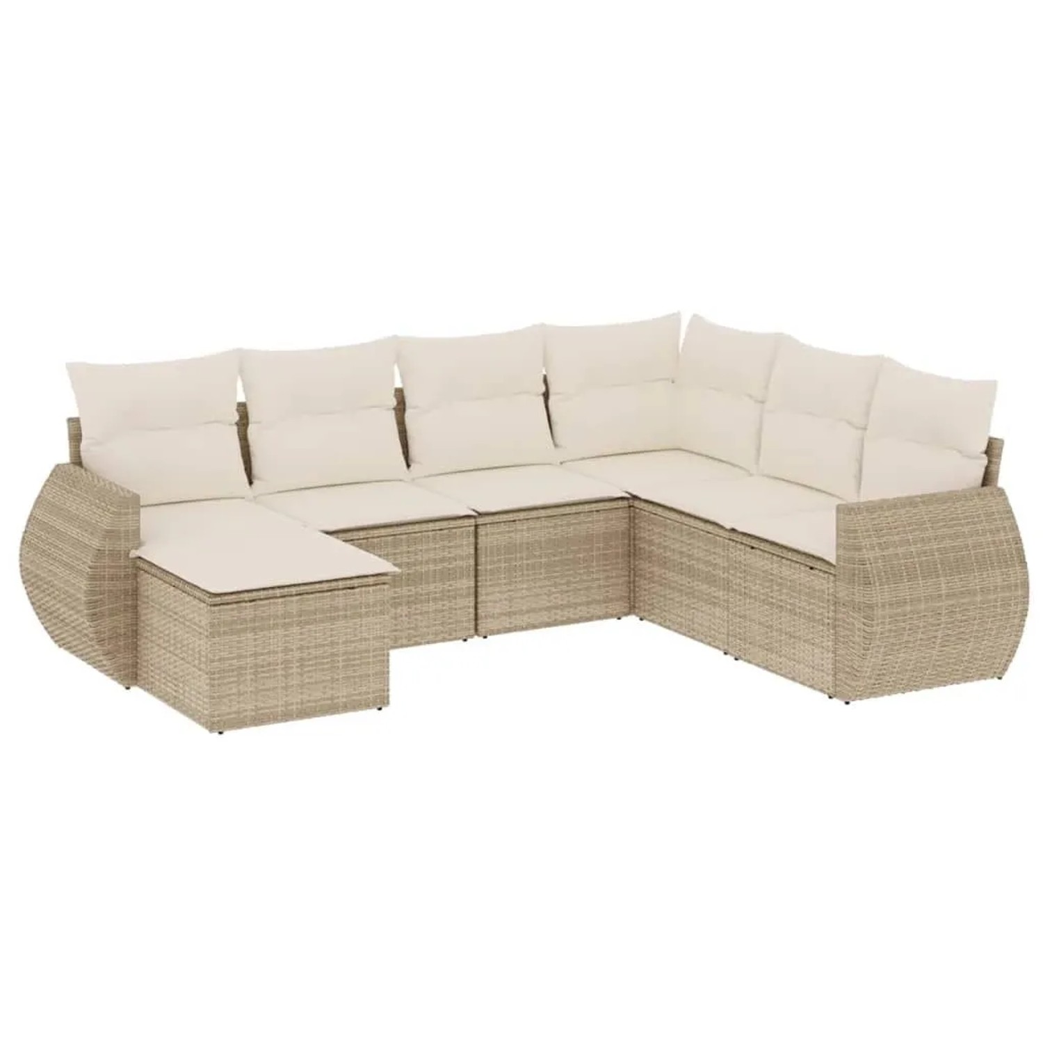 vidaXL 7-Tlg Garten-Sofagarnitur mit Kissen Beige Poly Rattan 3221697