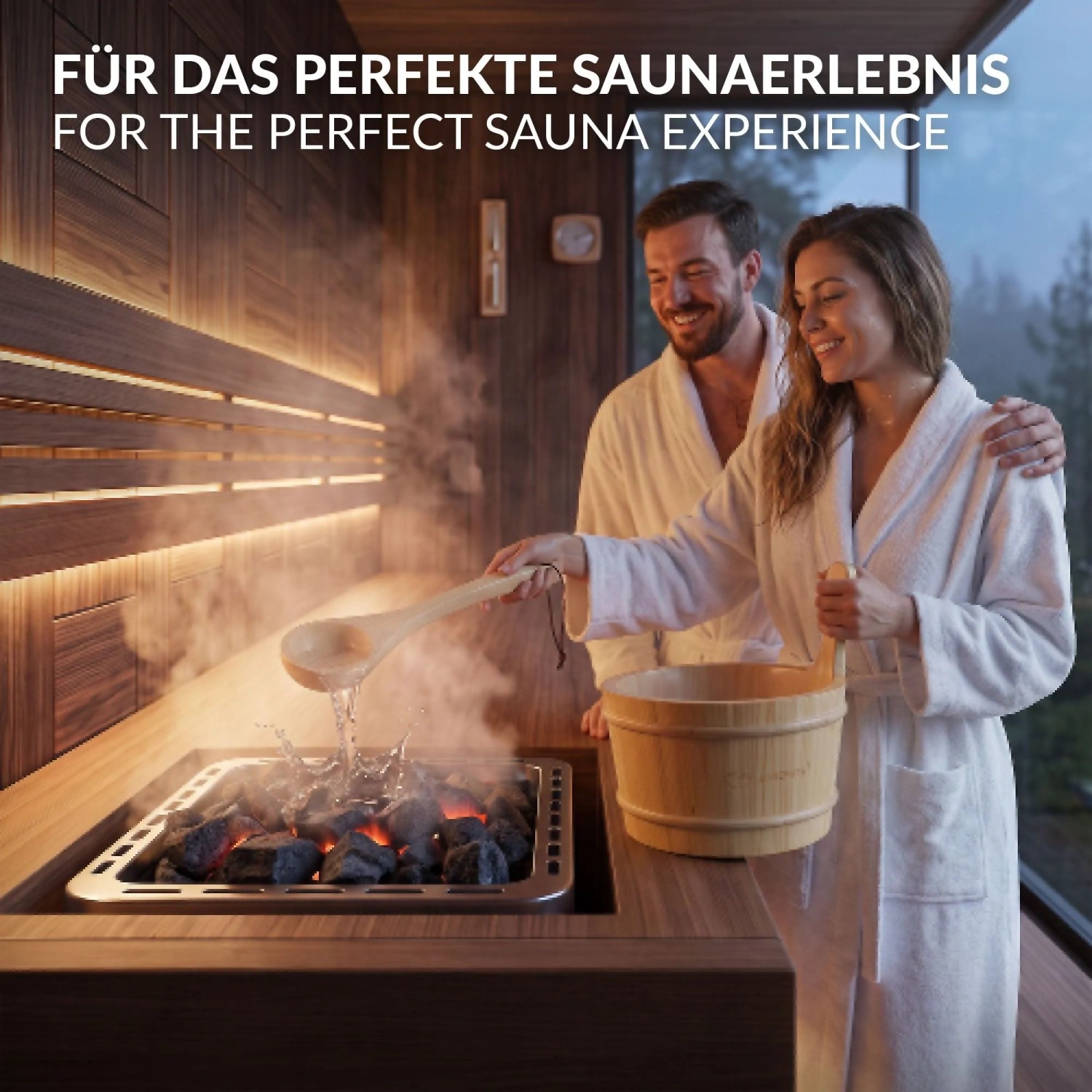 LuxeBath Saunazubehör Set 2 Teilig aus Massivem Kiefernholz Aufgusskübel und Schöpfkelle_5