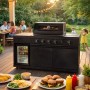 Schwarze Buschbeck Outdoorküche Dublin mit Grill, Sizzle Zone und Getränkekühlschrank.