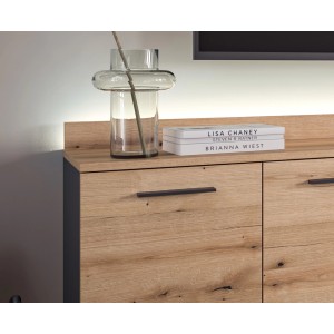 Inn.Furn Wohnwand Grau Evoke Eiche 195 cm mit Soft-Close Elian