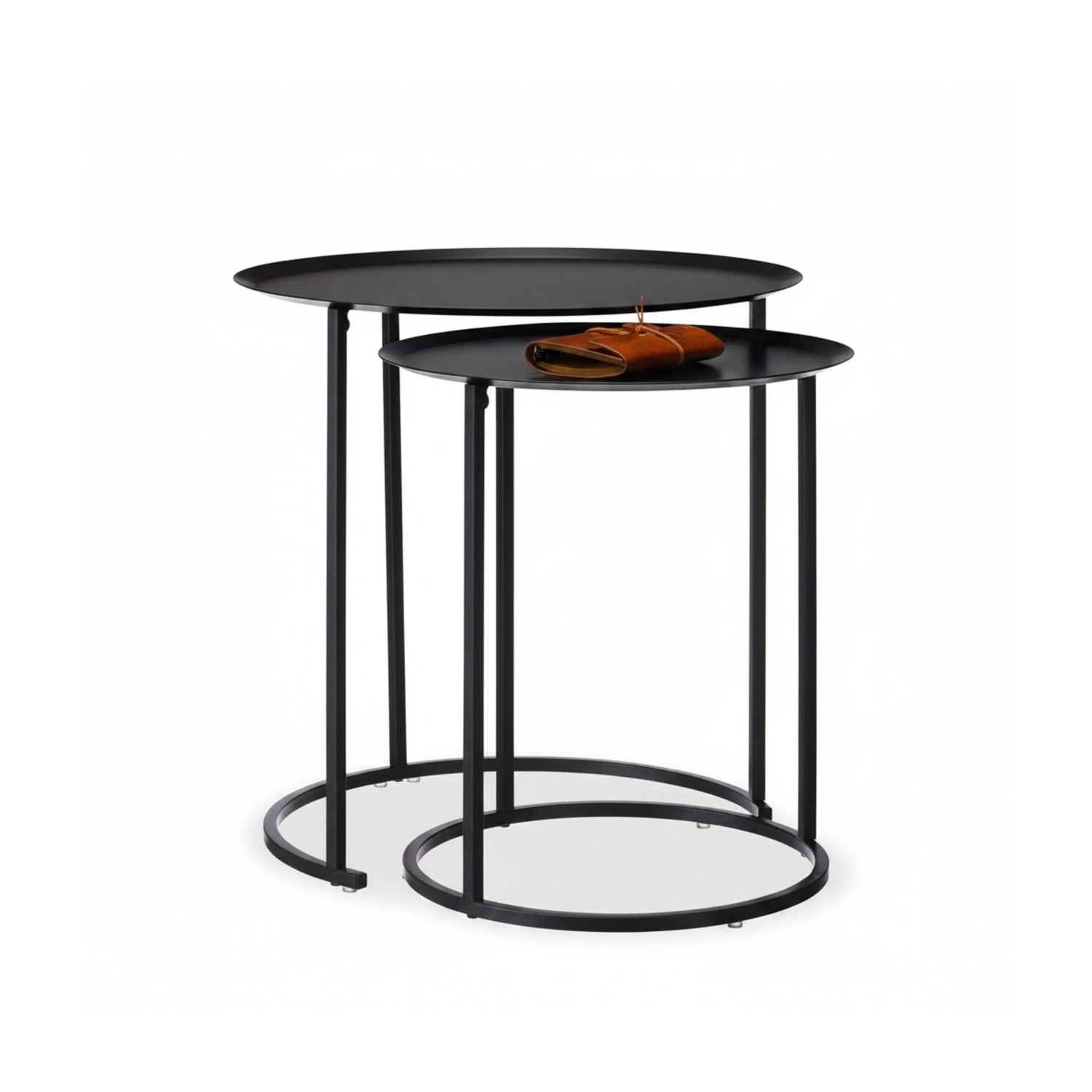 Relaxdays Beistelltische 2er Set Stahl Anthrazit Ineinanderschiebbar mit Erhöhtem Rand 50 cm x ø 50 cm 2.5 kg 45 cm x ø 42 cm 1.9 kg