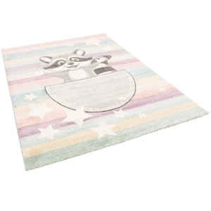 Bunter Kinderteppich mit Waschbär-Motiv, 80x150cm, ideal fürs Kinderzimmer.