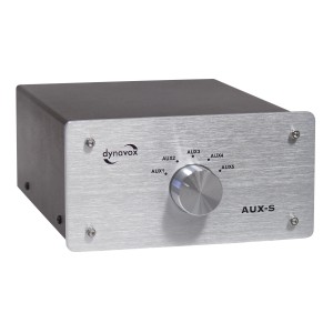 Dynavox HiFi Eingangs-Erweiterung AUX-S in Silber mit Drehknopf zur Eingangswahl.
