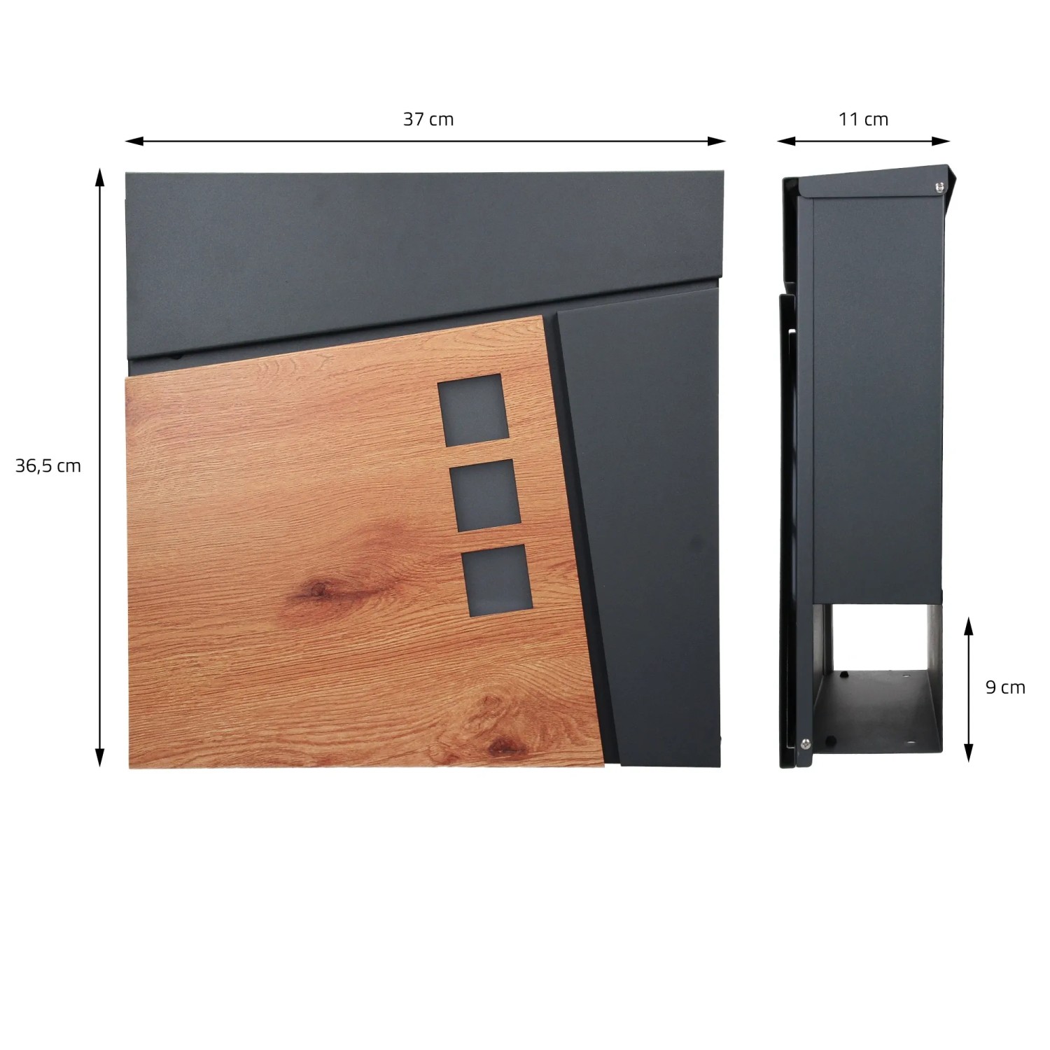 ML-Design Standbriefkasten mit Zeitungsfach, Anthrazit und Holzoptik, inklusive Pfosten.