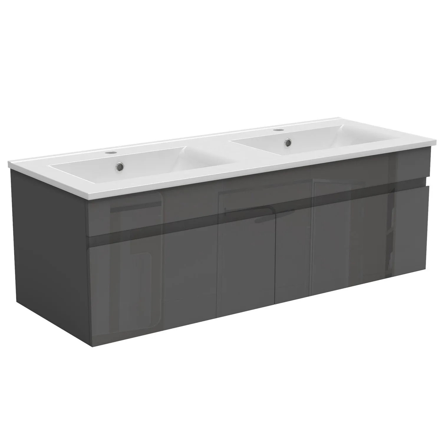 AICA Waschtisch mit Unterschrank 120 cm BERGEN Badmöbel Set 2 tlg. Waschbecken mit Unterschrank Anthrazit Hochglanz Softclose