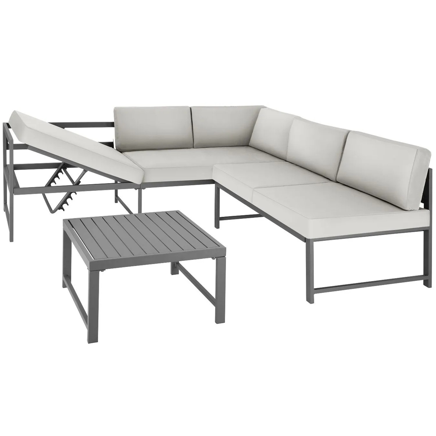 Tectake Aluminium Sitzgruppe Faro Wetterfest Dicke Der Sitzpolster 10 cm  192 50 x 65 x 62 cm Grau