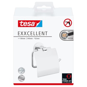 Tesa Exxcellent Toilettenpapierhalter mit Deckel, Chrom, zur Wandmontage ohne Bohren.