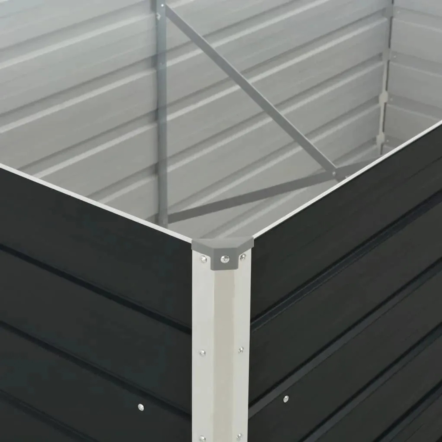 Detailansicht: Anthrazitfarbenes vidaXL Hochbeet (160x80x77 cm) aus Stahl, Eckdetail.