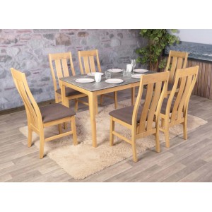 6er-Set Esszimmerstühle M58 in Taupe mit hellem Holzgestell. Hochlehner Stühle für Esszimmer und Küche.