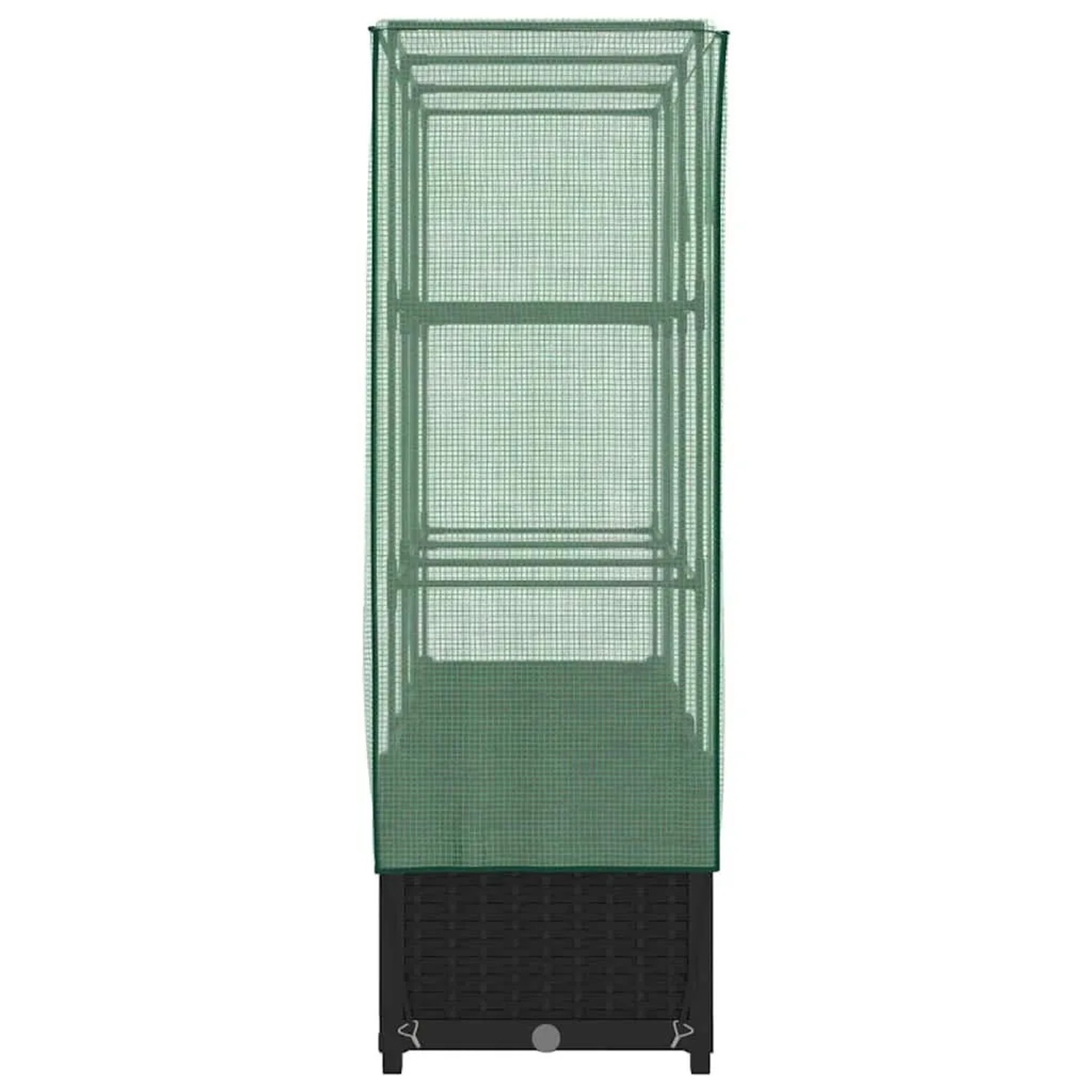 Schwarzes vidaXL Hochbeet mit Gewächshaus-Aufsatz in Rattan-Optik, 120x40x138 cm.