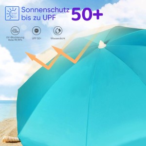 Türkiser Sekey Sonnenschirm 180 cm mit UV50+ Schutz für Strand und Balkon.