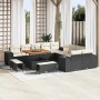Schwarzes 13-tlg. vidaXL Garten-Sofa-Set aus Poly Rattan mit höhenverstellbarem Tisch.