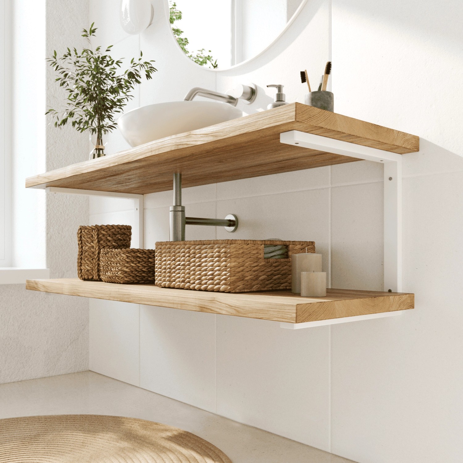 HEVVA Waschtischhalterung LAHN 45 cm Tief 2er Set Weiß_4