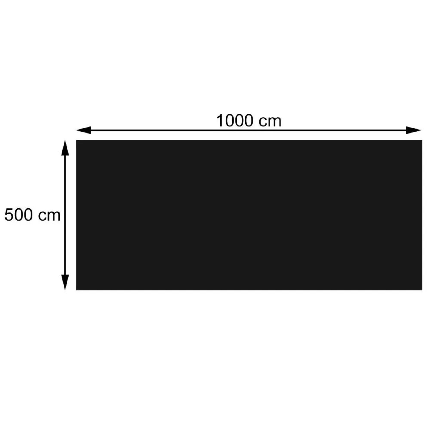 Schwarze rechteckige MCW Pool-Abdeckung 10x5m. Schematische Darstellung der Solarplane mit Maßen 1000x500 cm.