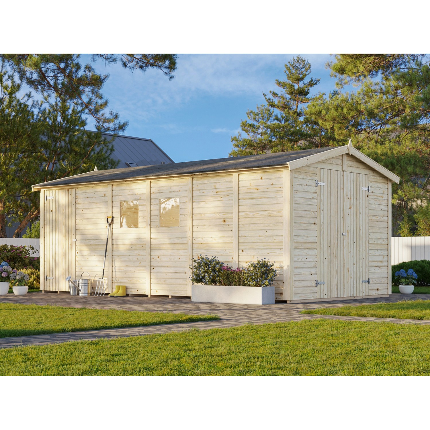 Palmako Gerätehaus Dan 273 x 550 cm Lackiert Hellgrau FSC® günstig online kaufen