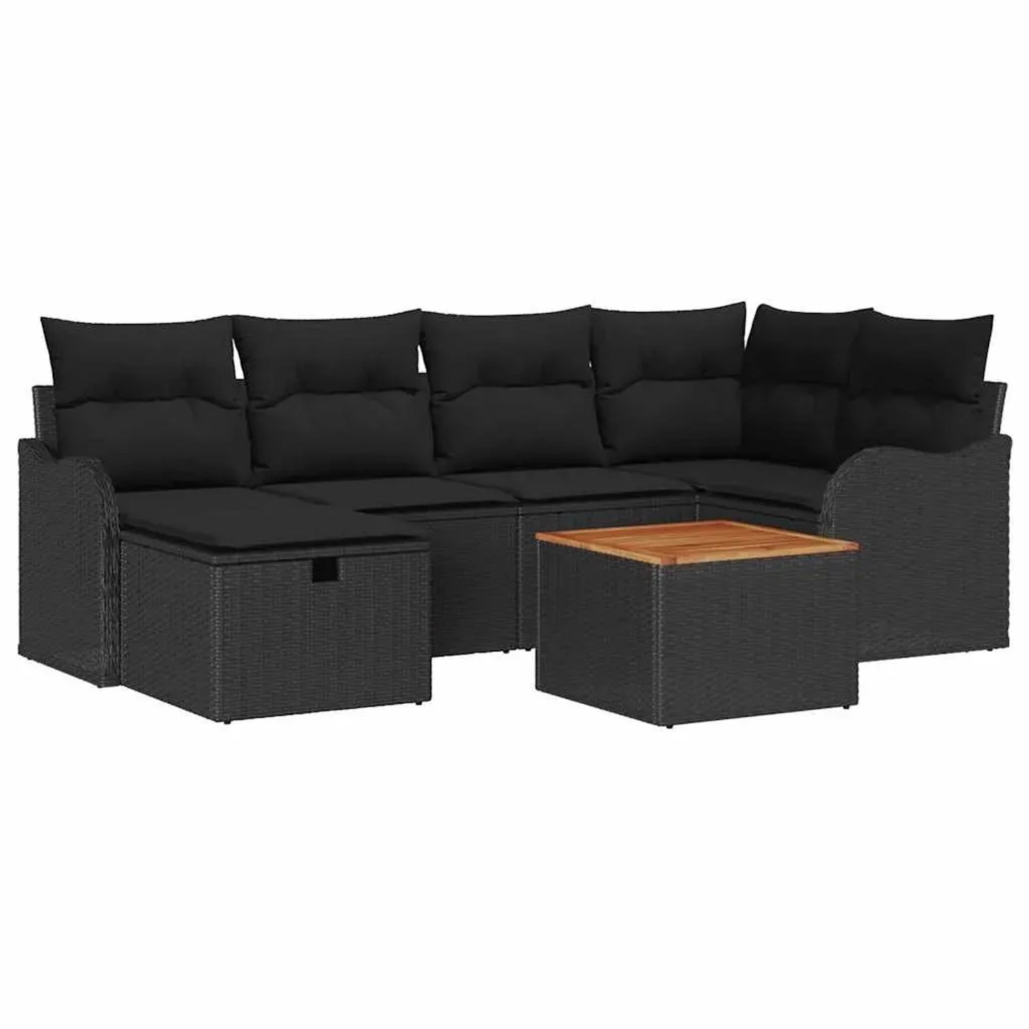 vidaXL Garten-Sofa-Set mit Kissen 7-Tlg Schwarz Poly Rattan 3359485