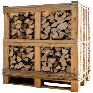 Kammergetrocknetes Eichen-Brennholz (1 RM, 25 cm) in Holzpalette, ofenfertig.