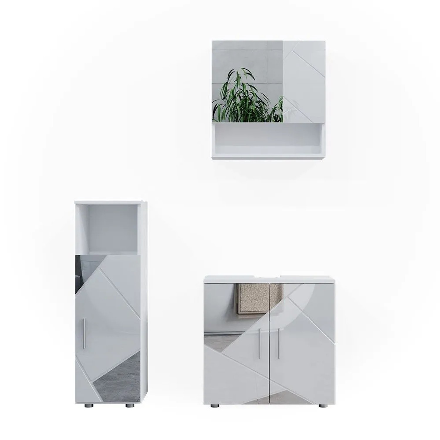 Vicco Badmöbel-Set Irma Weiß Hochglanz mit Einsätzen 60 x 59 3-teilig