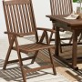 Klappbarer Gartenstuhl aus Holz in dunklem Holzfarbton, ideal für Balkon und Terrasse.