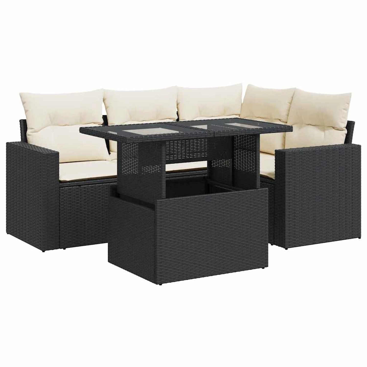 vidaXL 5-Tlg Garten-Sofagarnitur mit Kissen Schwarz Poly Rattan 3326307 günstig online kaufen