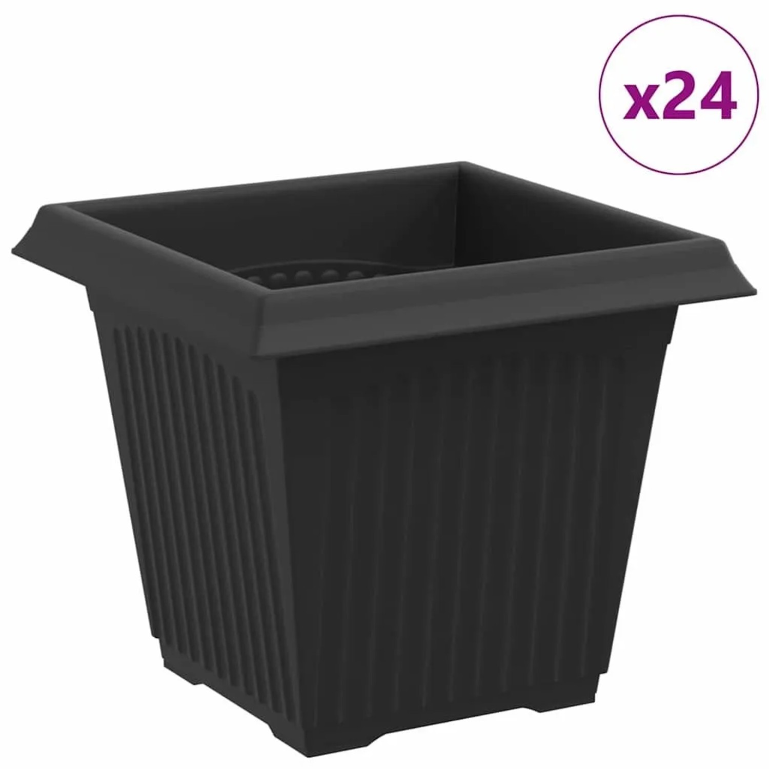 vidaXL Quadratischer Blumentopf 24 Stk Schwarz 16 x 16 x 14 cm 42020348