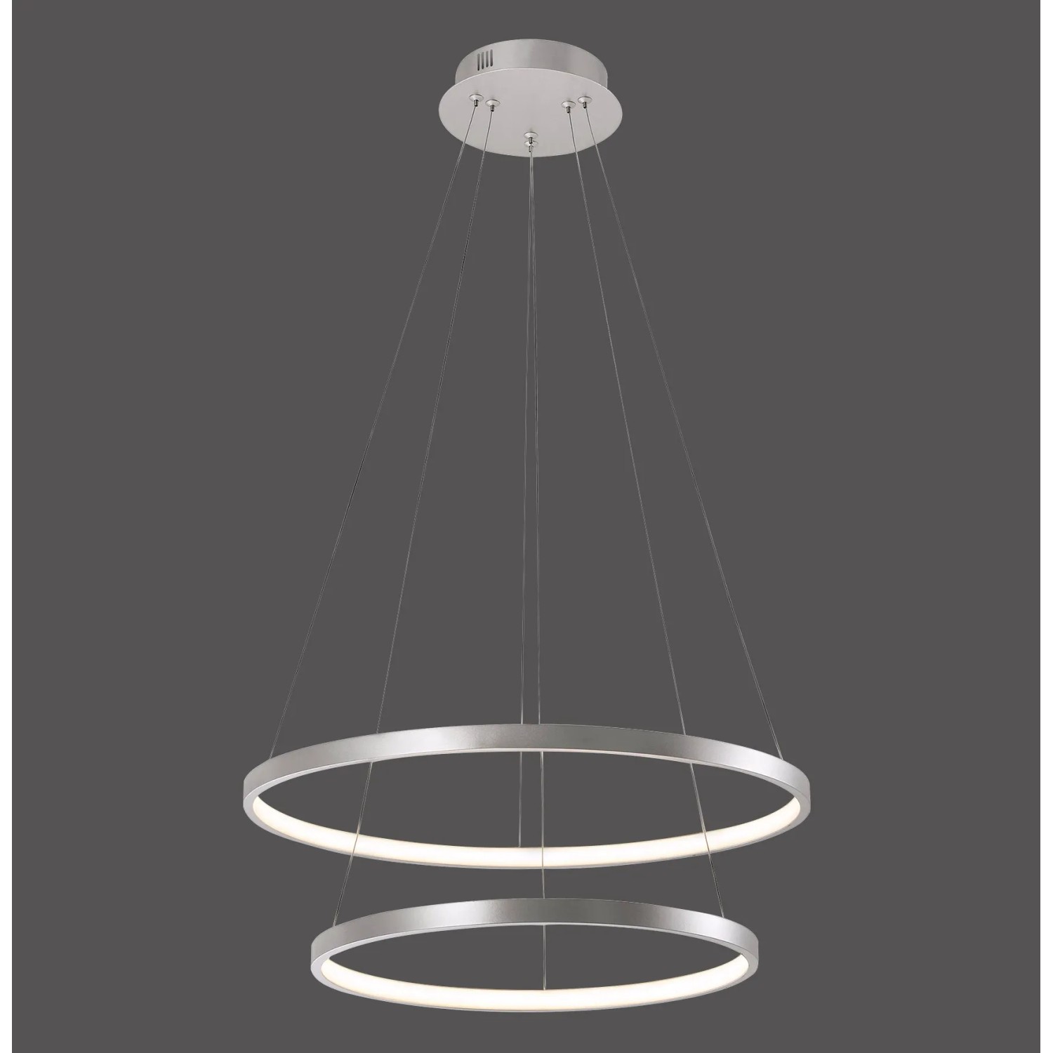 Moderne LED-Pendelleuchte Circle in Silber, Ø 50 cm. Design-Hängelampe für Wohnraum und Esszimmer.