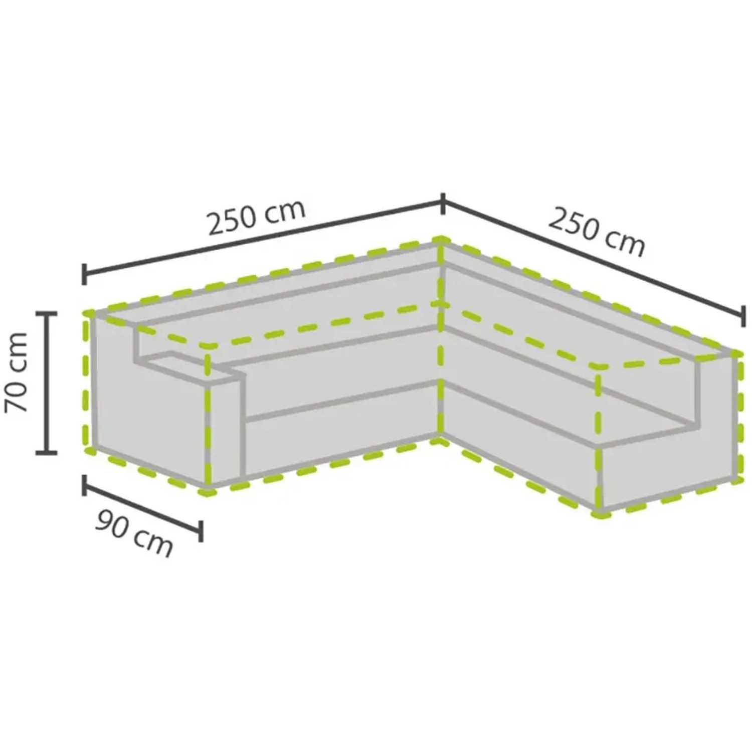 Garten Schutzhülle für L-förmige Lounge-Gruppe, 70x215x215 cm, schützt vor Wettereinflüssen.