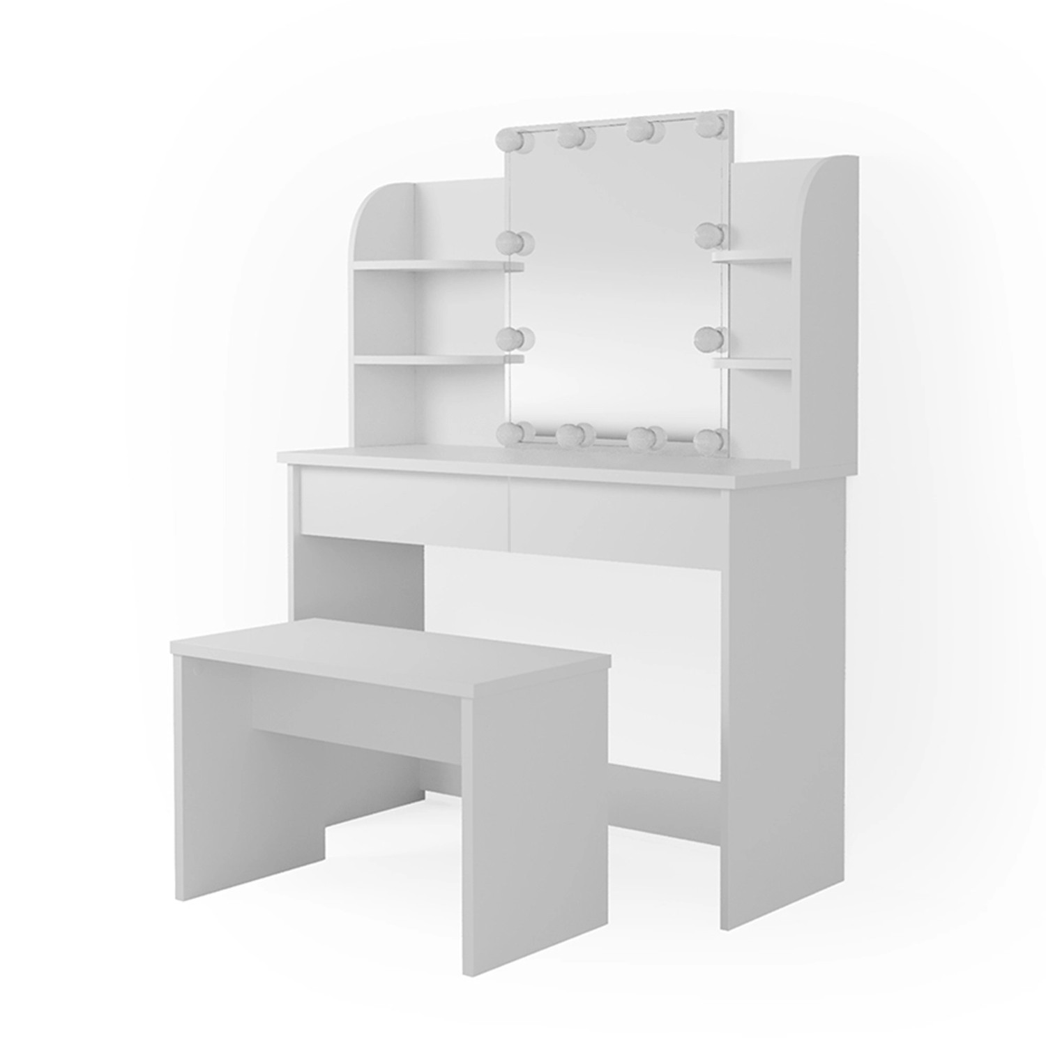 Vicco Schminktisch Charlotte Weiß 108 cm mit LED Beleuchtung und Bank günstig online kaufen