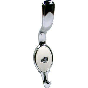 Glänzender, verchromter Wandhaken 1982 mit weißem Detail.