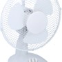 Weißer Tischventilator, Ø 23 cm, mit Metallschutzgitter und zwei Geschwindigkeitsstufen.