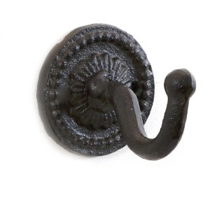 Wandhaken aus Gusseisen, rundes Design in Braun für Gartendekoration.