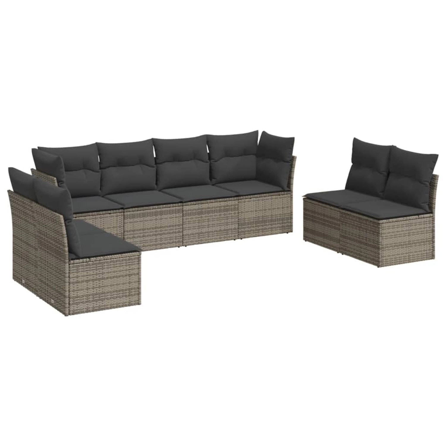 vidaXL 8-tlg Garten-Sofagarnitur mit Kissen Grau Poly Rattan Modell 13