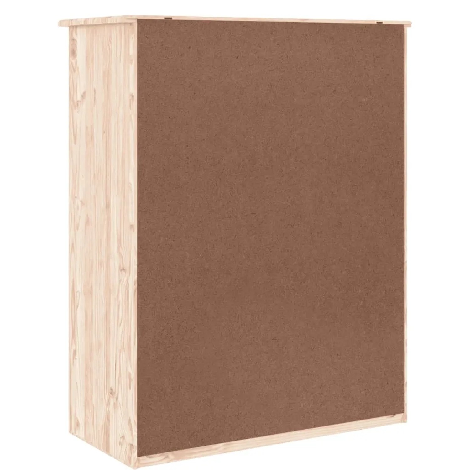 vidaXL ALTA Schuhschrank, Rückseite aus unbehandeltem Massivholz Kiefer mit dunkler Rückwand.