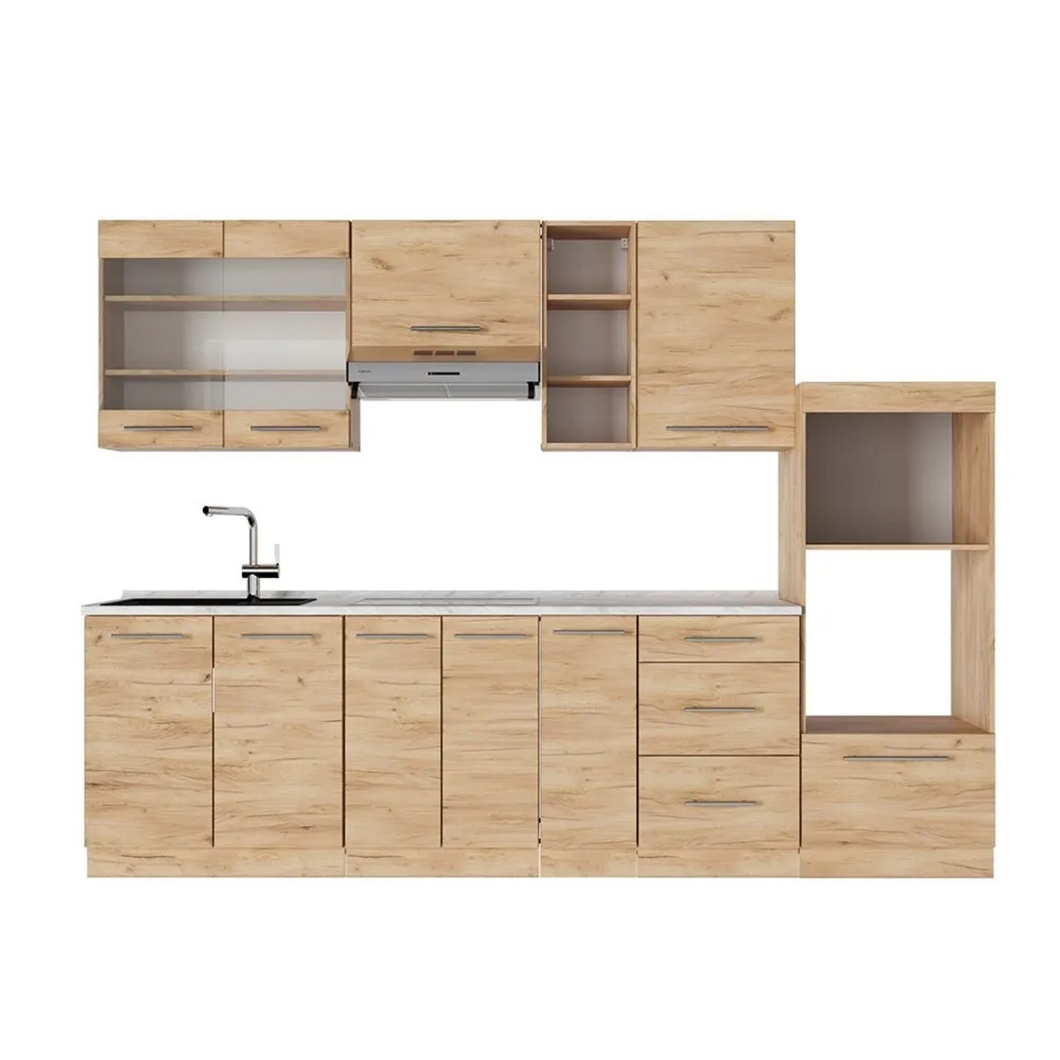 Vicco Küchenzeile Fame-Line Goldkraft Eiche 280 x 82 AP Marmor Art Nr 56730