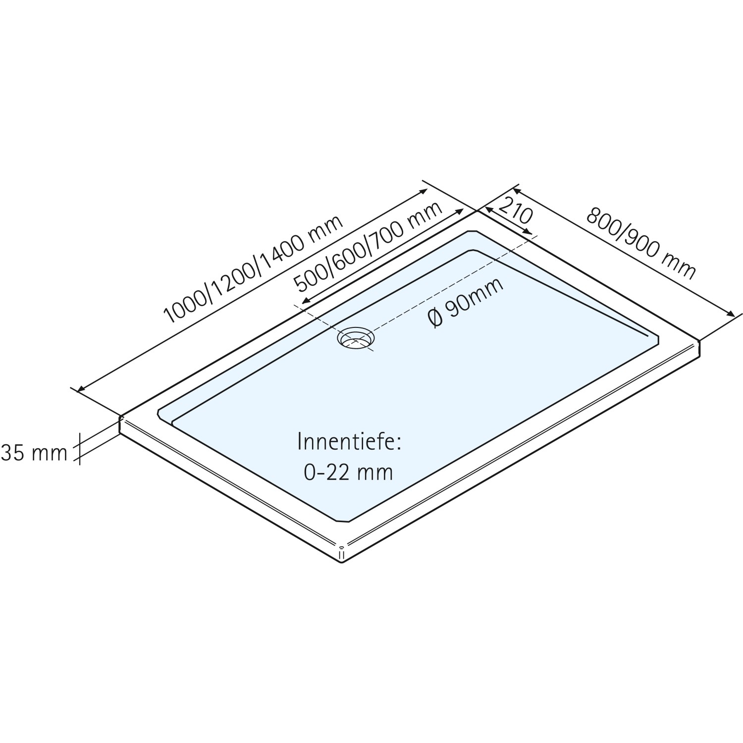 Technische Zeichnung: Schulte Duschwannen-Set Extraflach Rechteck 140x90 cm, Maße und Details.